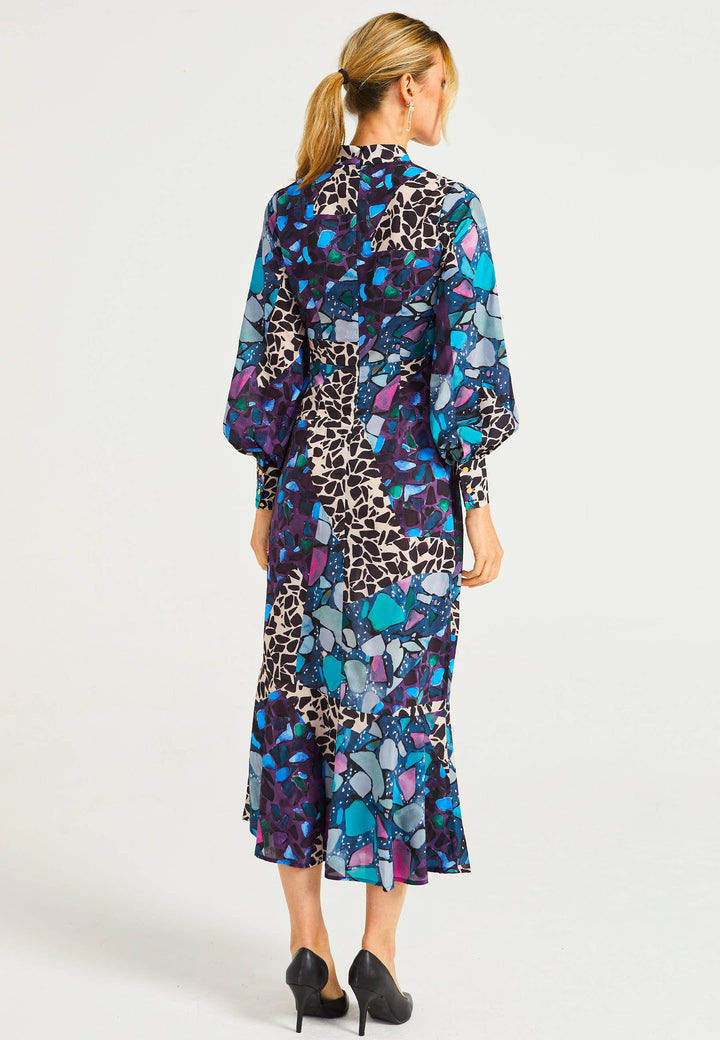 ANGELEYE high neck tea dress in multi print
