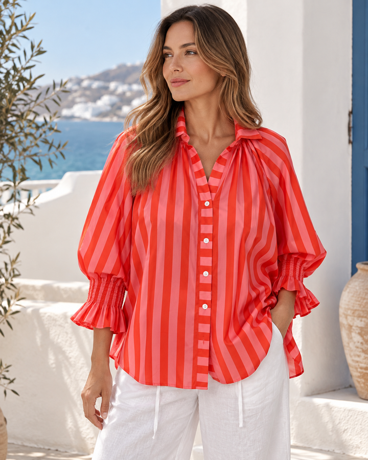 Kiik Luxe oversized cotton shirt in coral