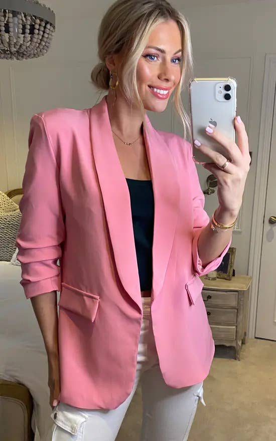 Oversized Rouched Sleeve Blazer
