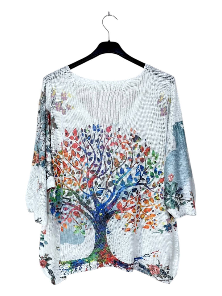 Printed Knit Sweater with V-Neck