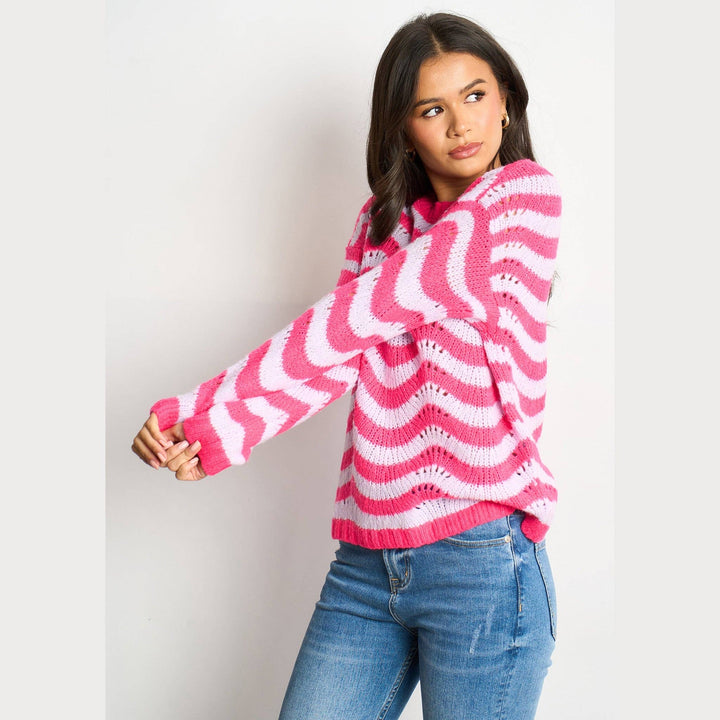Scalloped Wave Stripe Wool Blend Jumper (Lilac/Pink)