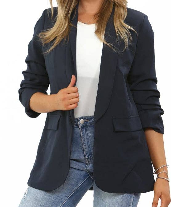 Oversized Rouched Sleeve Blazer