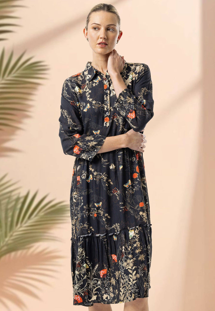 ANGELEYE black shirt midi dress in floral print