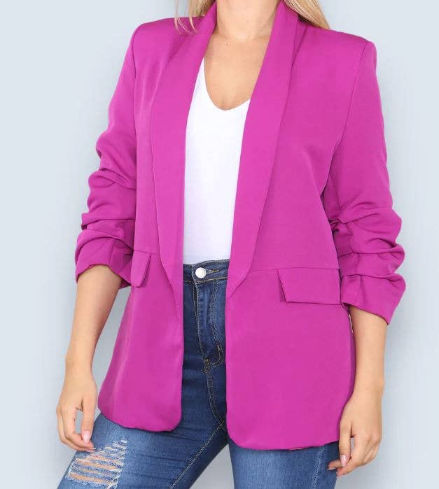 Oversized Rouched Sleeve Blazer