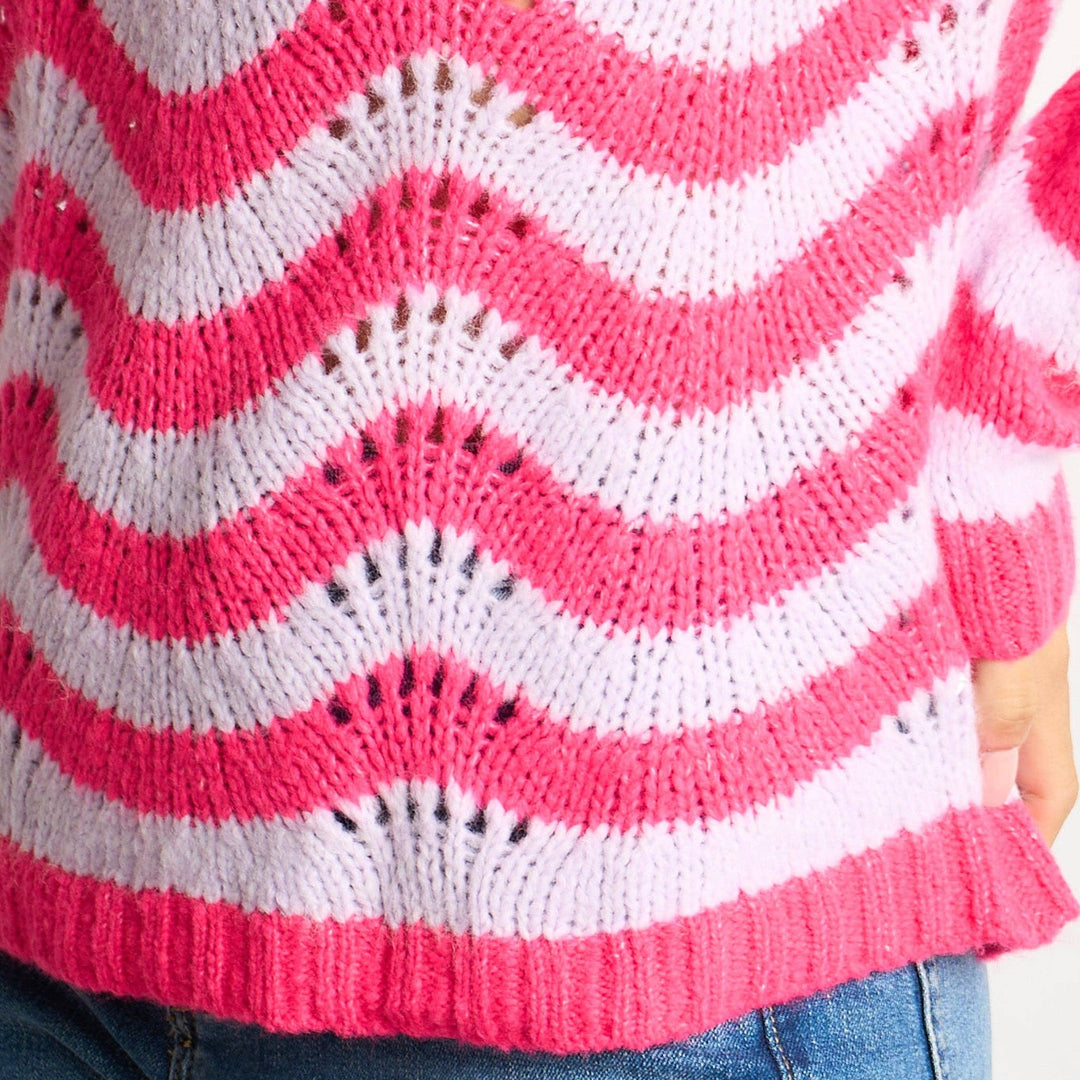 Scalloped Wave Stripe Wool Blend Jumper (Lilac/Pink)