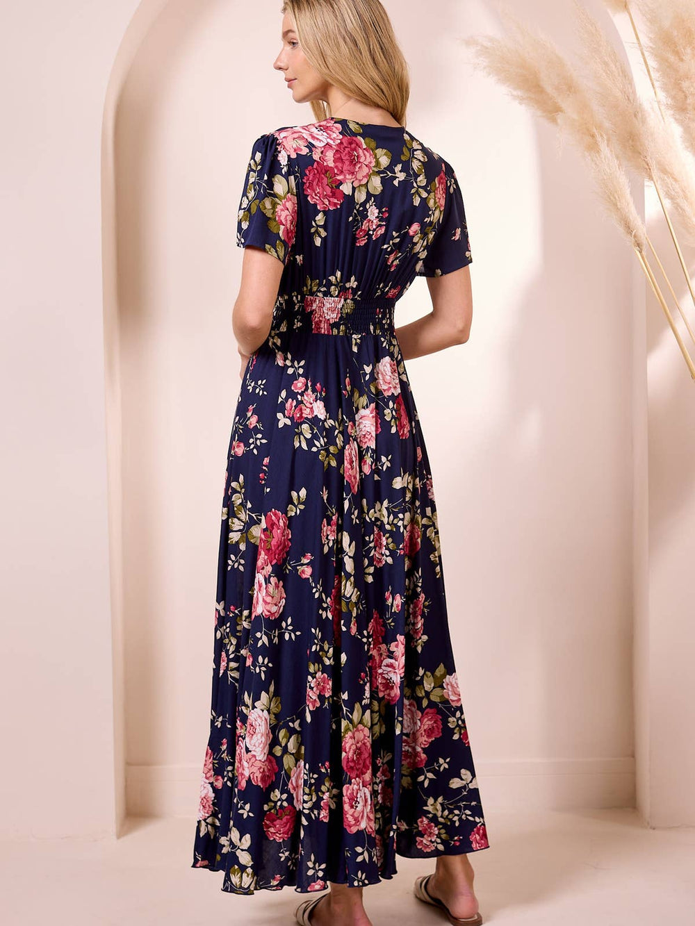 ANGELEYE ruched waist maxi dress in navy floral print