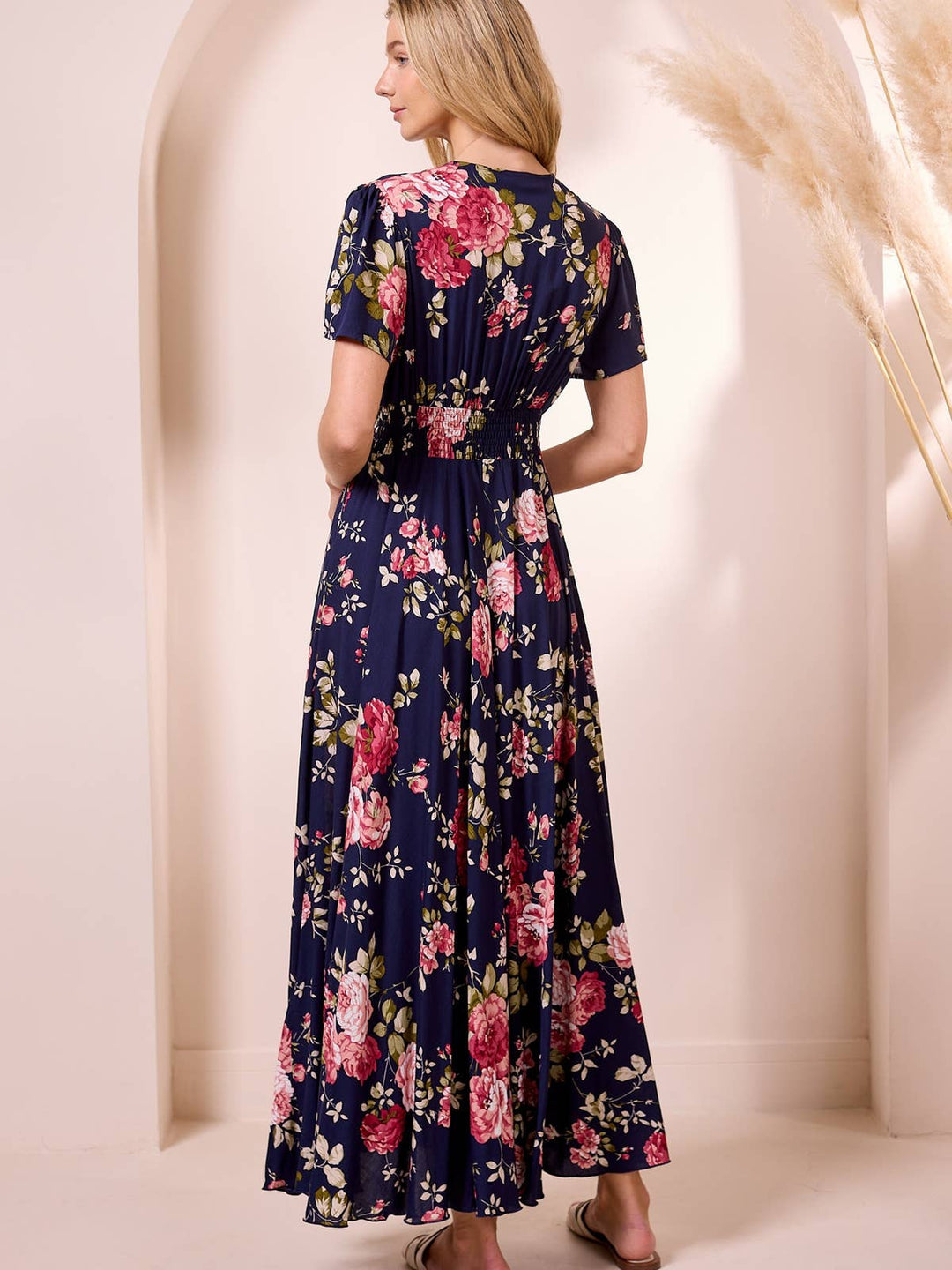 ANGELEYE ruched waist maxi dress in navy floral print