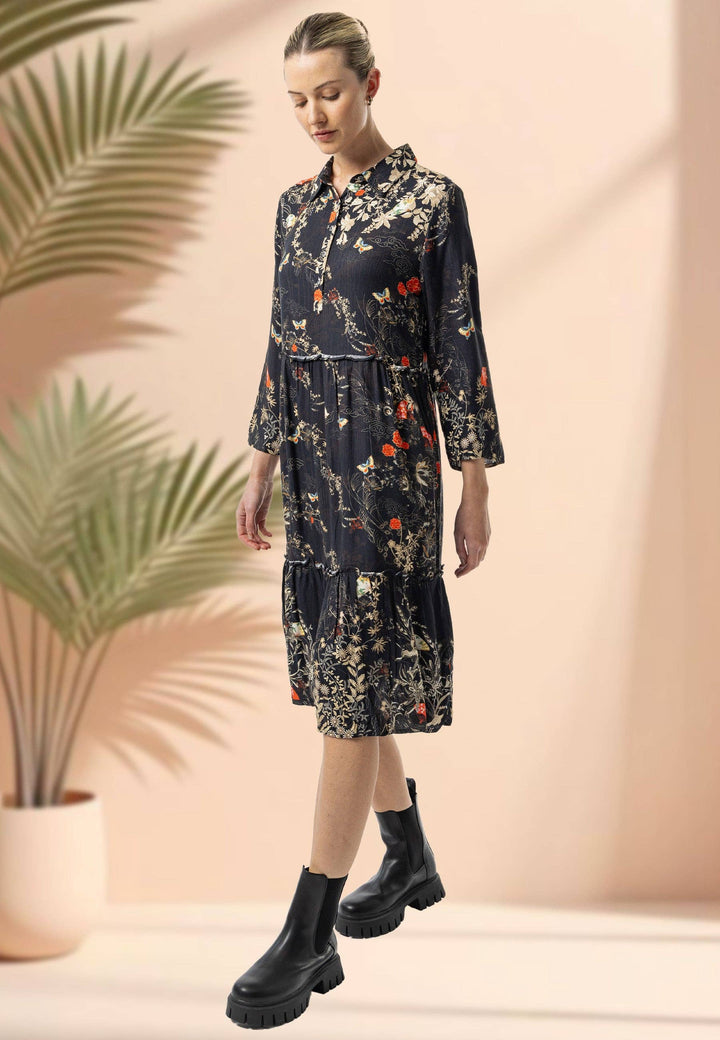 ANGELEYE black shirt midi dress in floral print