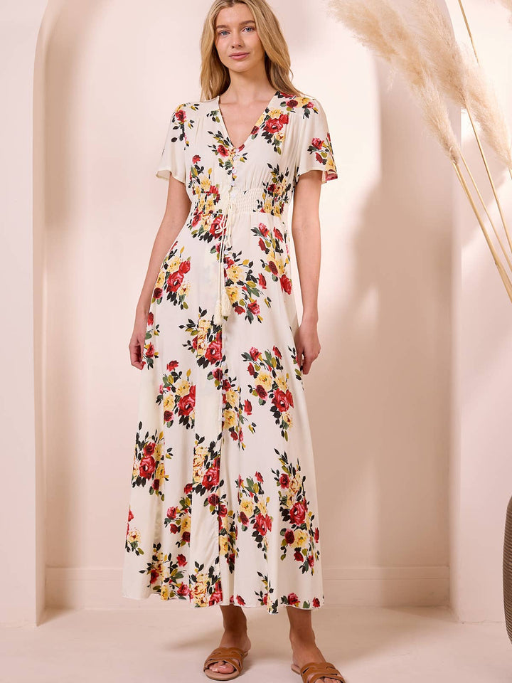 ANGELEYE ruched waist maxi dress in navy floral print