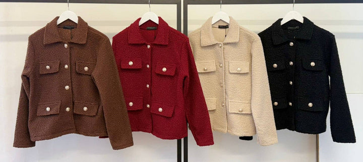 Boucle Jacket in Wine with Gold Buttons