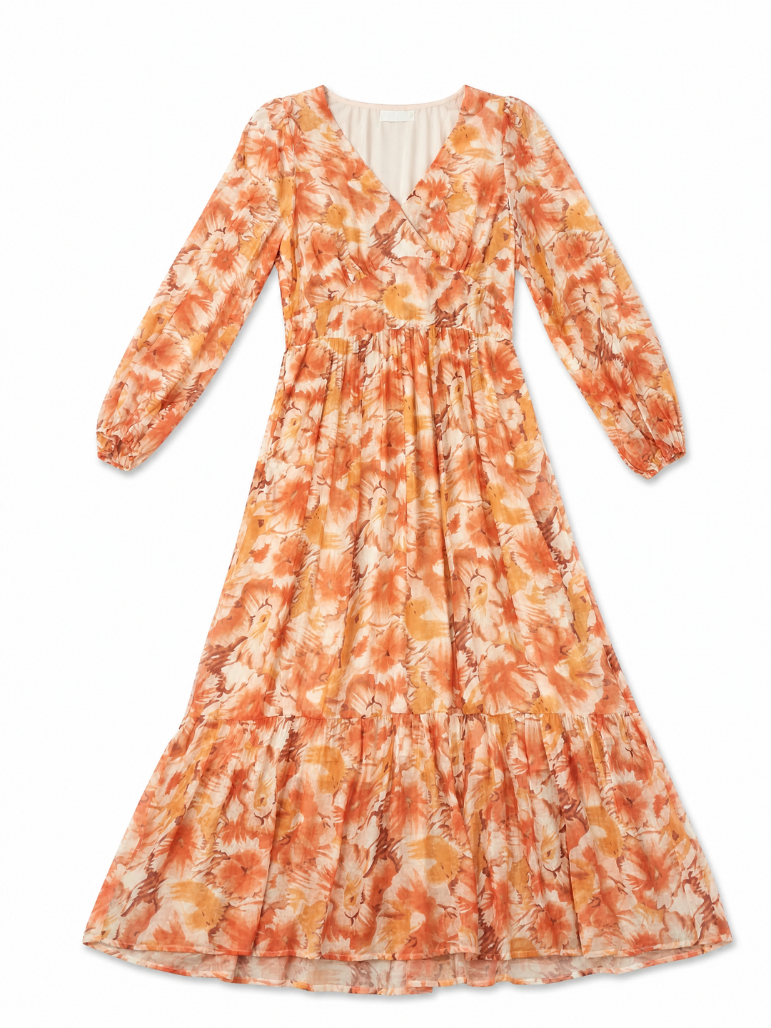 Sunny Girl peach floral wrap maxi dress front view