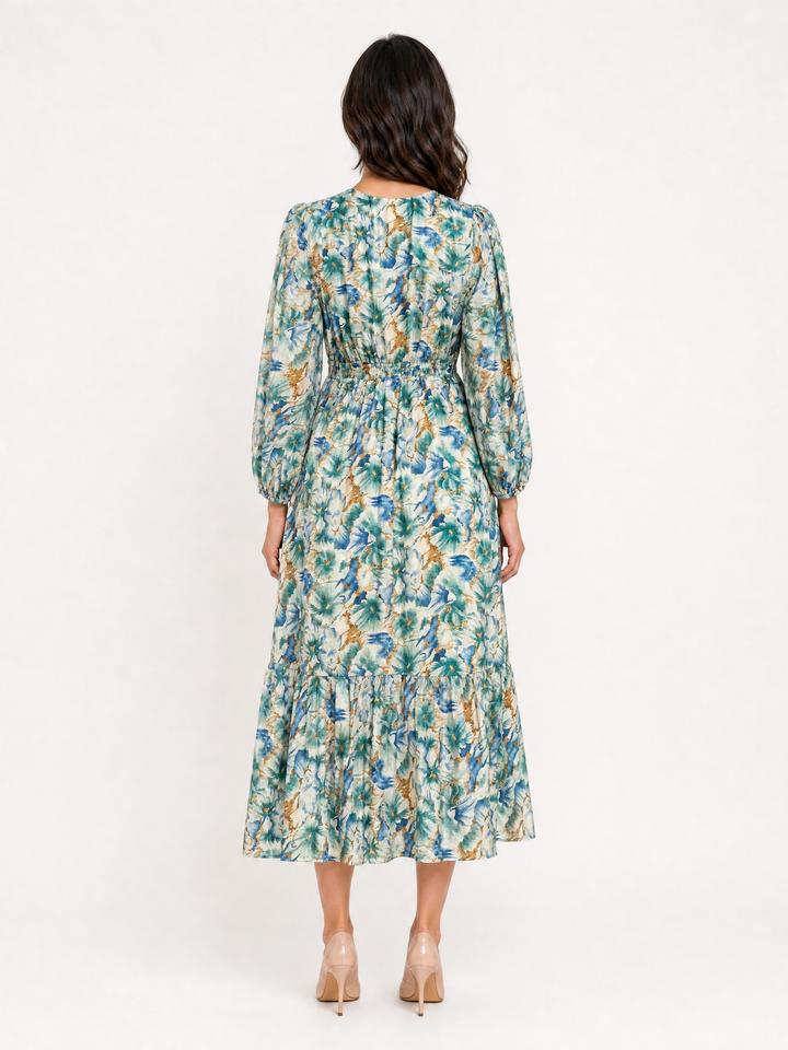 Sunny Girl aqua floral wrap maxi dress