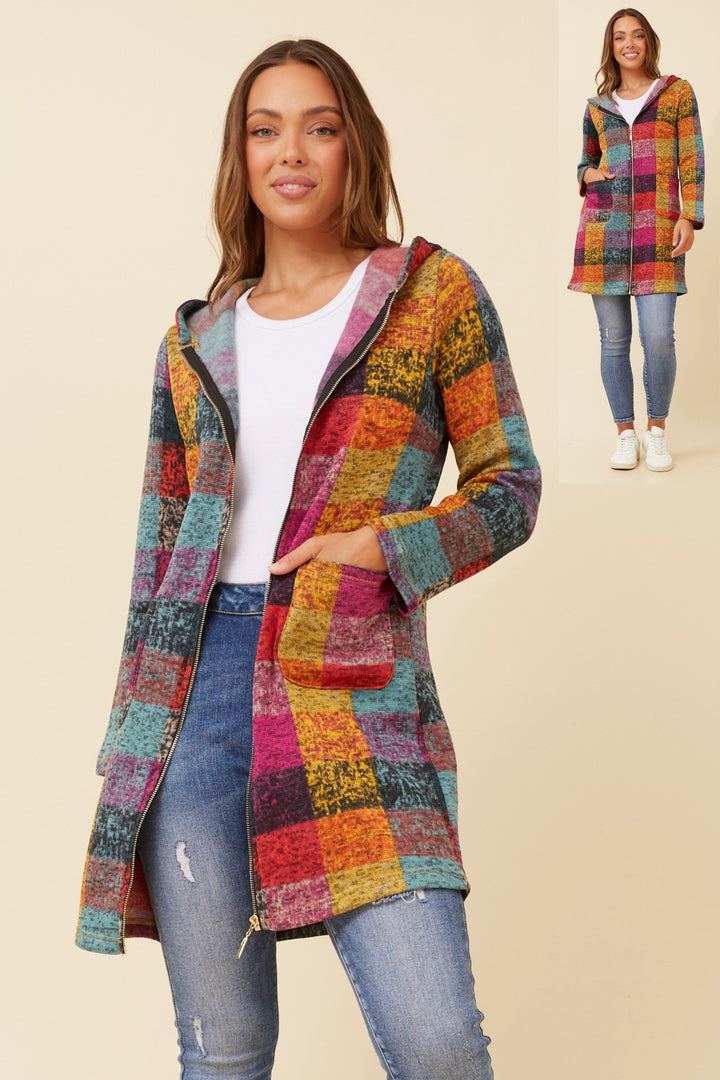 Patchwork Hooded Longline Coat
