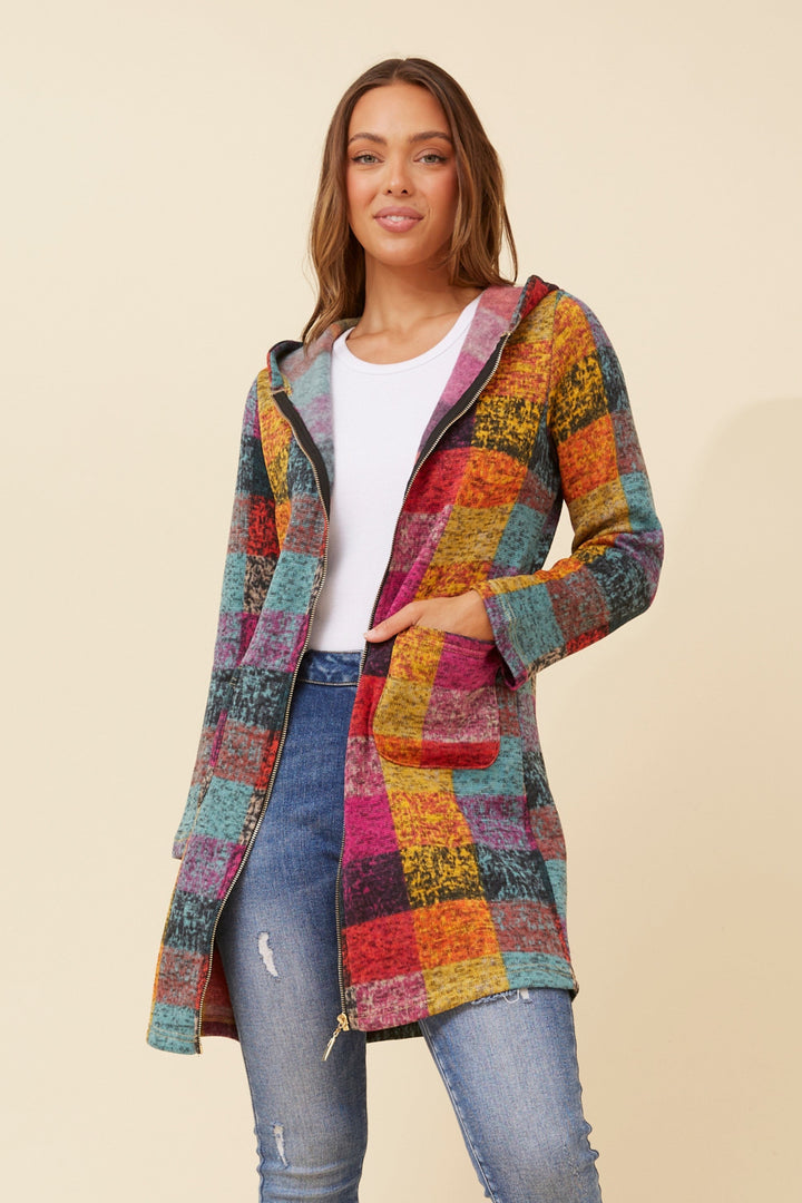 Patchwork Hooded Longline Coat