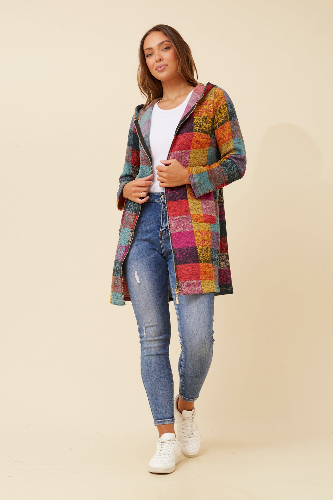 Patchwork Hooded Longline Coat