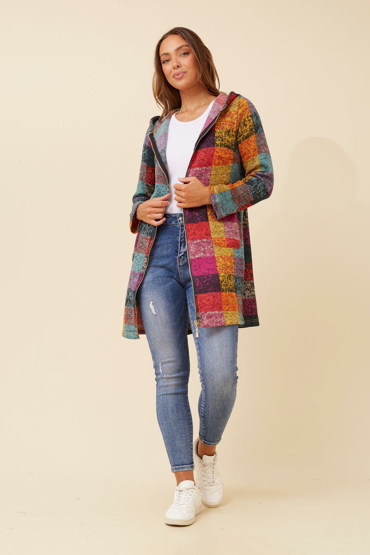 Patchwork Hooded Longline Coat