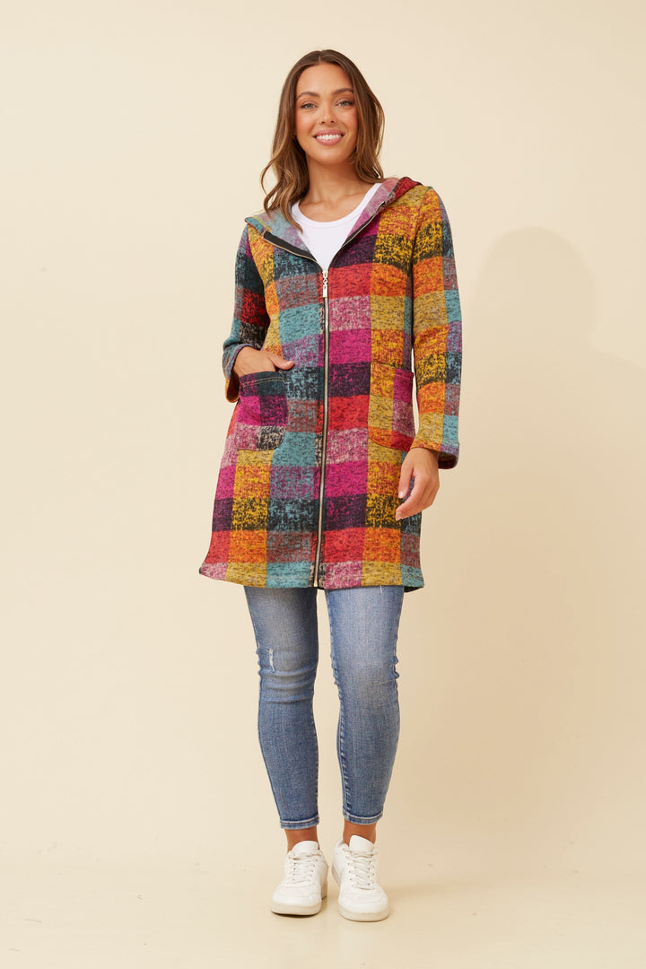 Patchwork Hooded Longline Coat