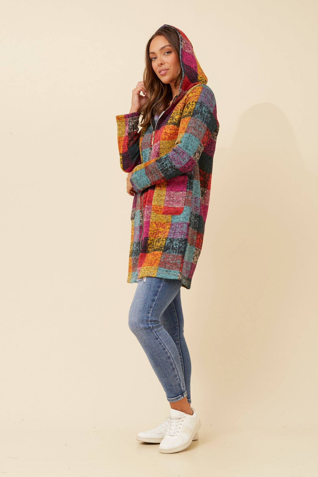Patchwork Hooded Longline Coat