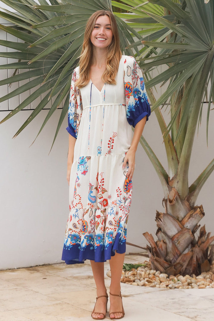 Jasmine Midi Dress - Dreamcatcher, Blue Print