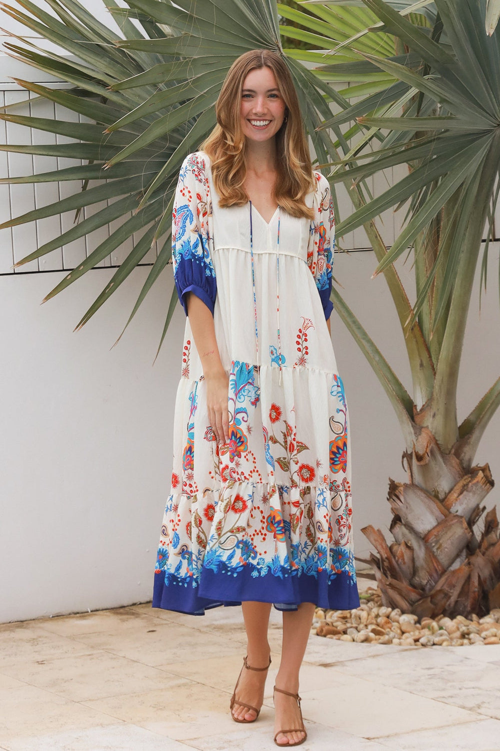 Jasmine Midi Dress - Dreamcatcher, Blue Print
