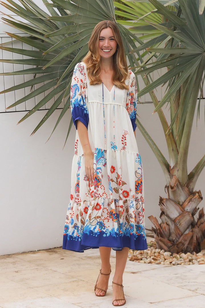 Jasmine Midi Dress - Dreamcatcher, Blue Print