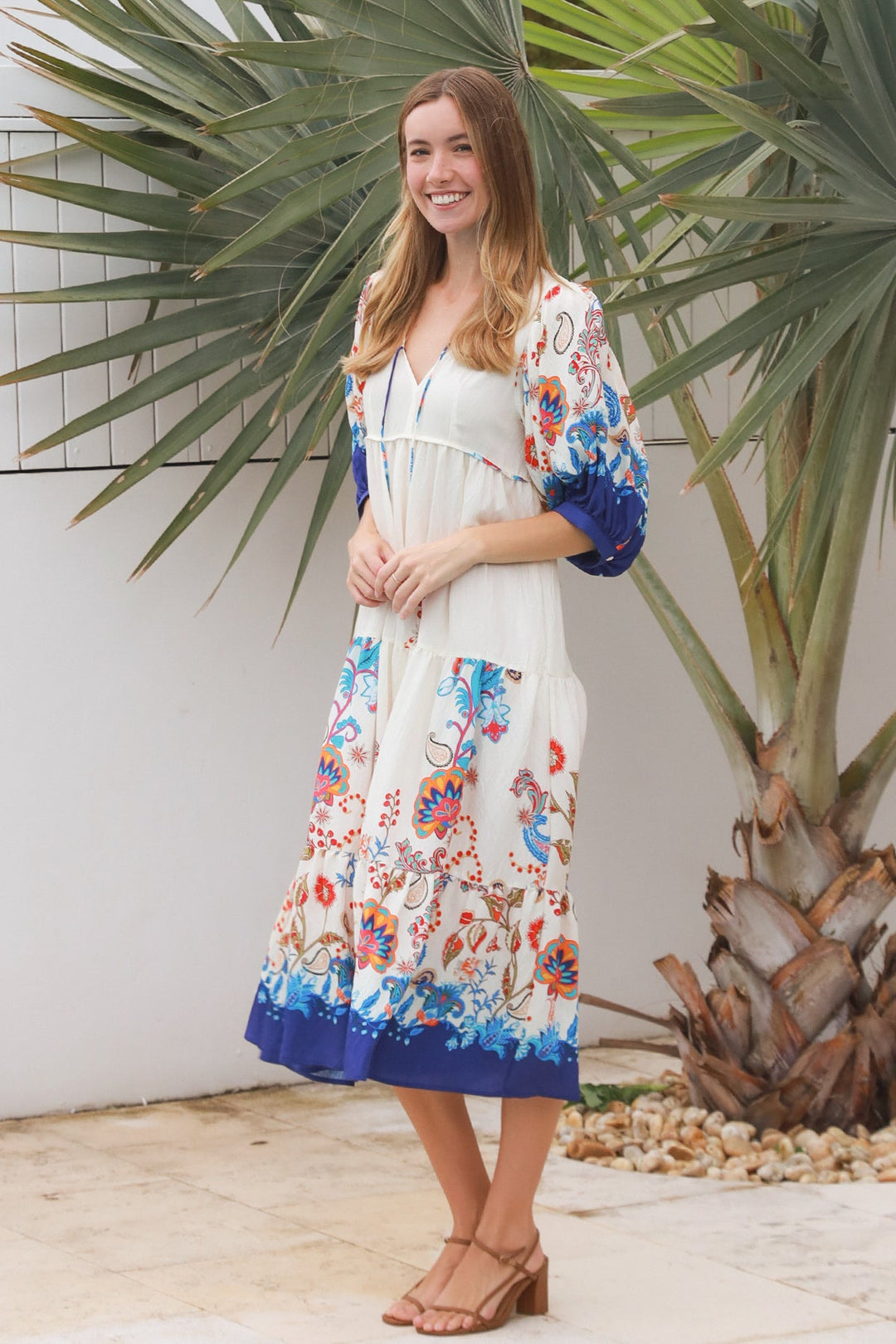 Jasmine Midi Dress - Dreamcatcher, Blue Print