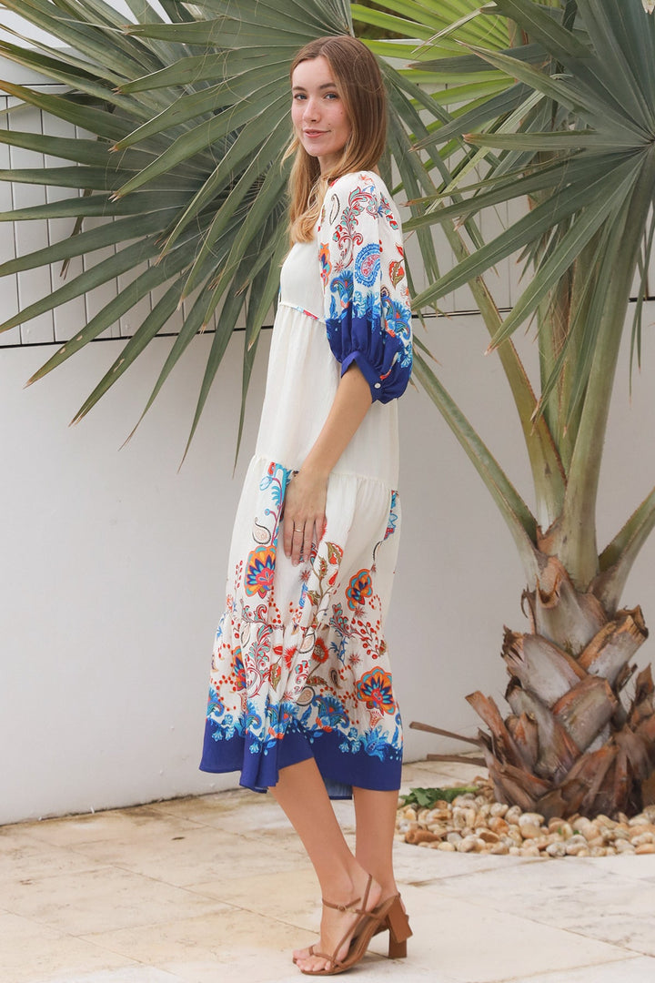 Jasmine Midi Dress - Dreamcatcher, Blue Print