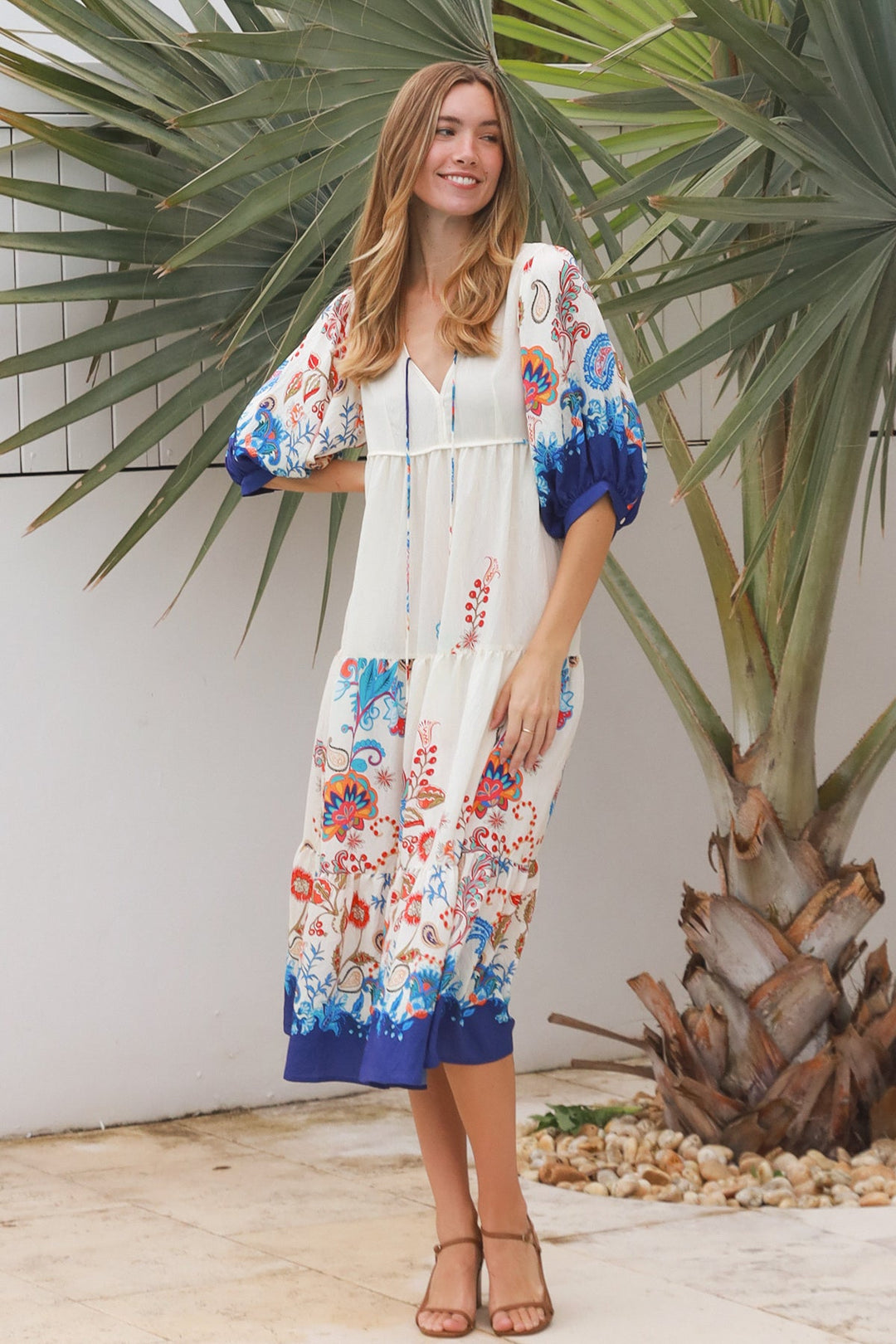 Jasmine Midi Dress - Dreamcatcher, Blue Print