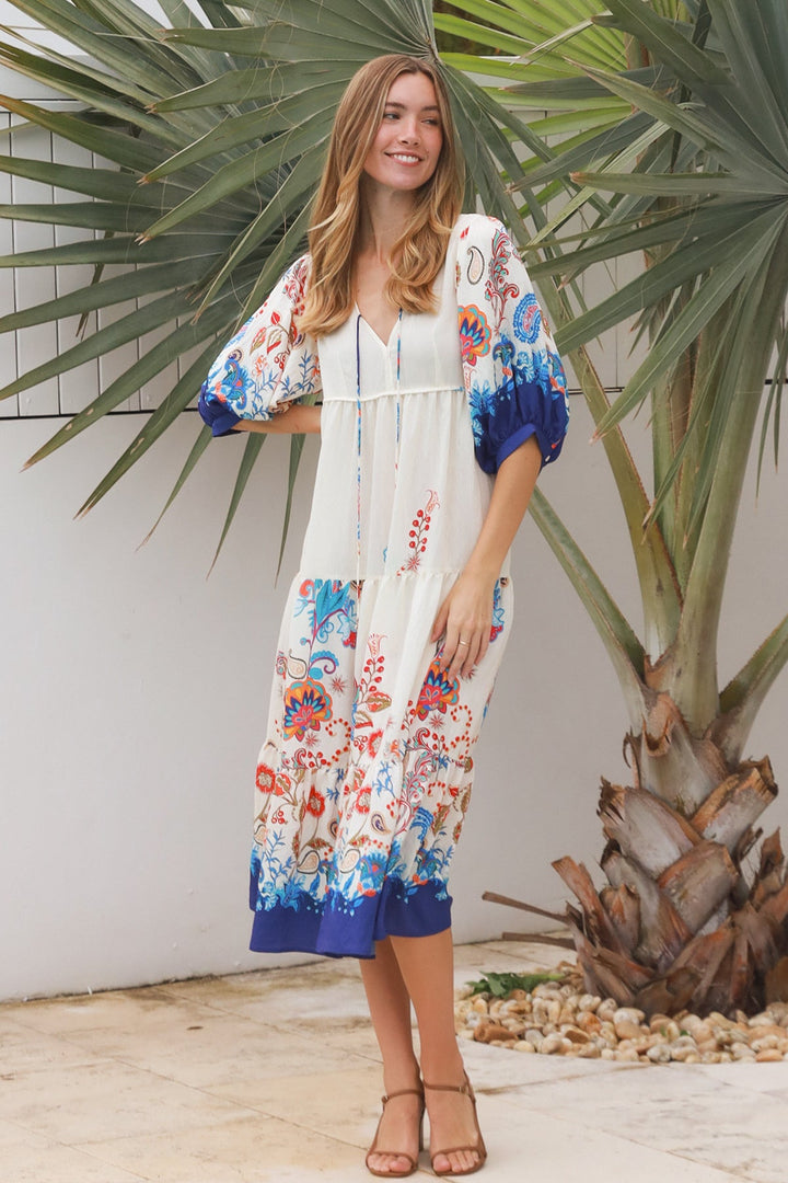 Jasmine Midi Dress - Dreamcatcher, Blue Print