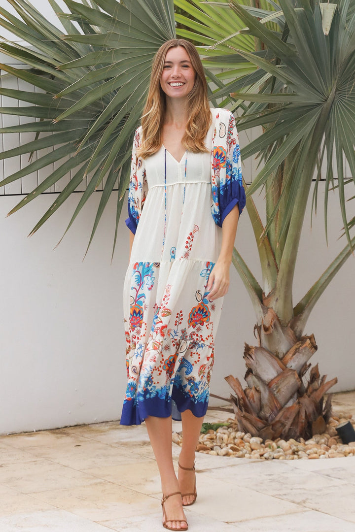 Jasmine Midi Dress - Dreamcatcher, Blue Print
