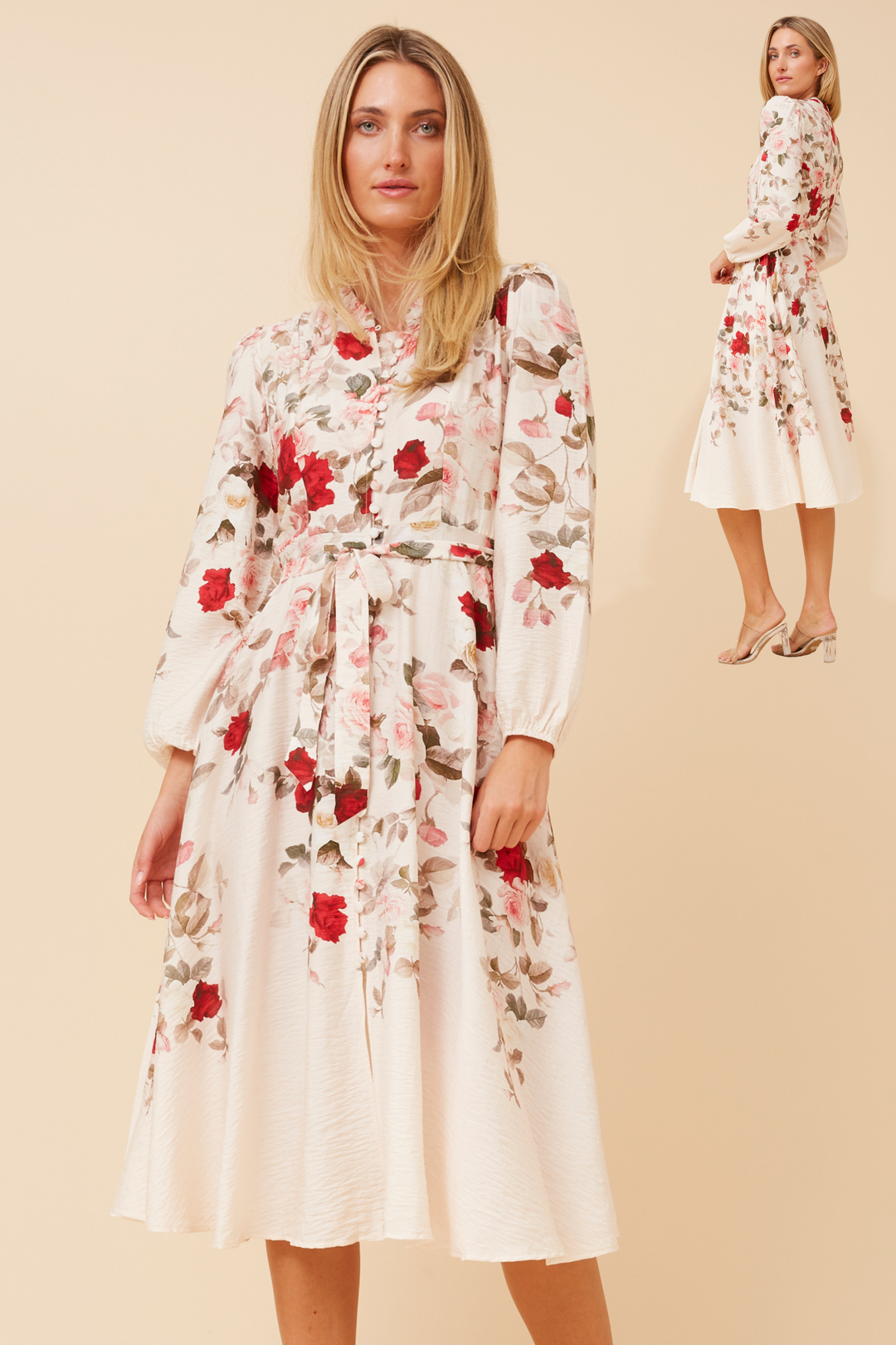 Caroline K Morgan warm white midi dress front view