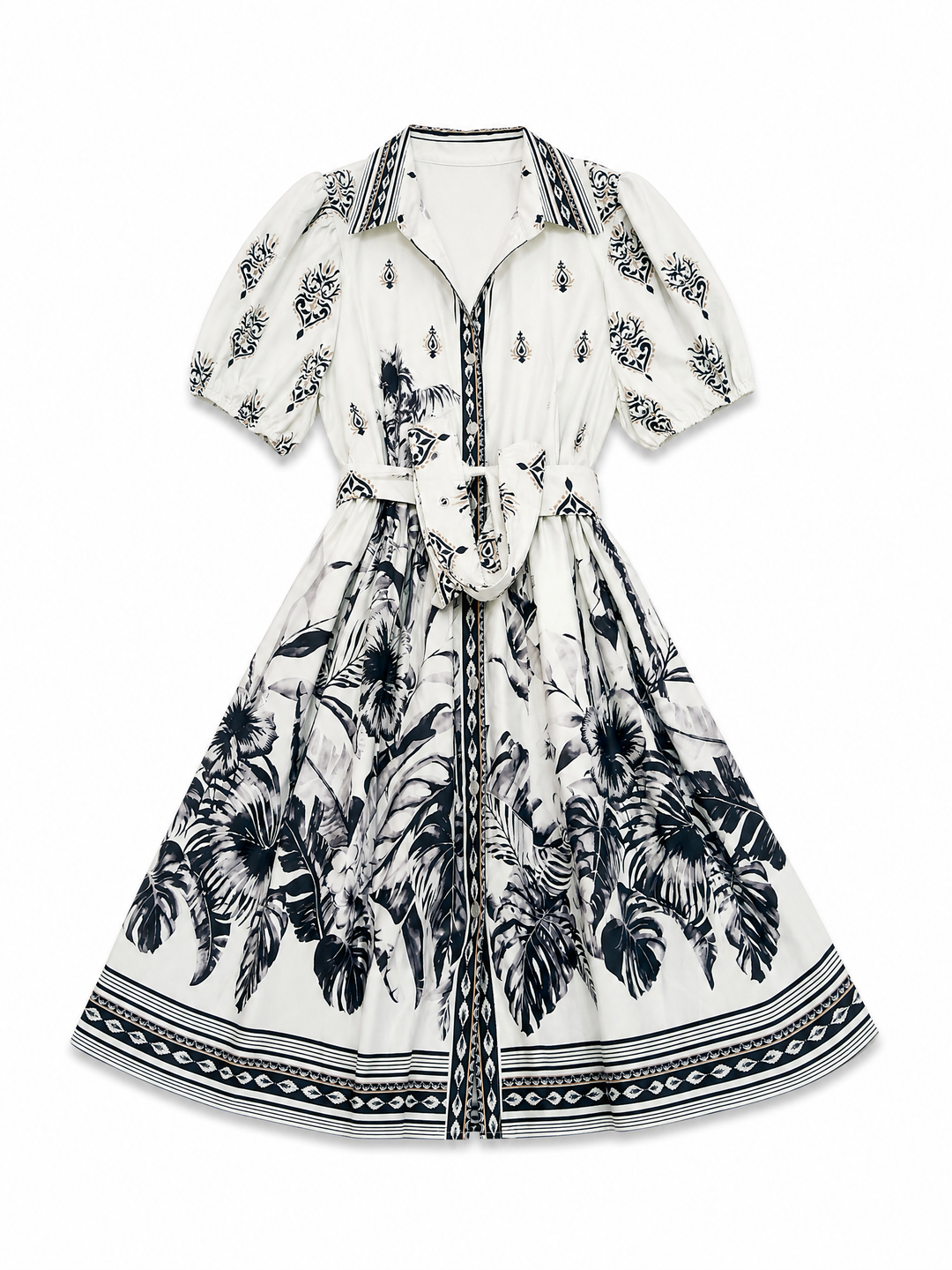 Sunny Girl black tropical print shirt dress