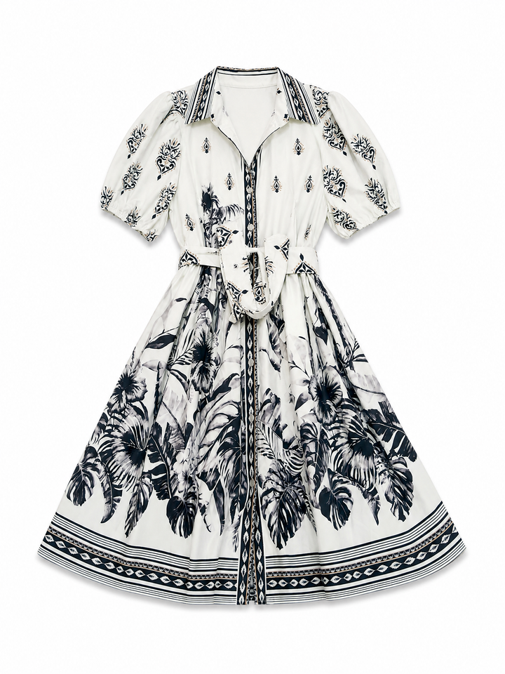 Sunny Girl black tropical print shirt dress