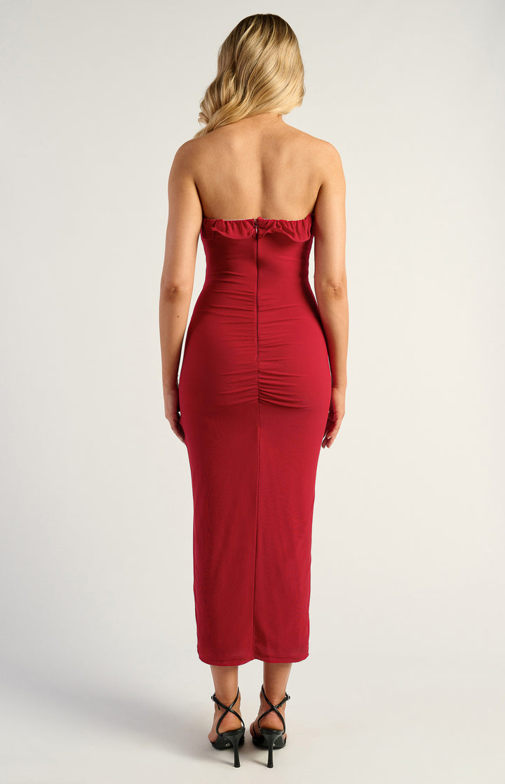 Cascading Ruffle Detail Mesh Dress with Side Split