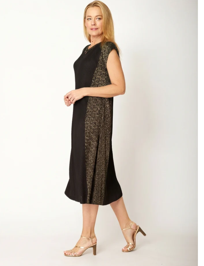 Shimmer Pleat Dress - Black And Pink