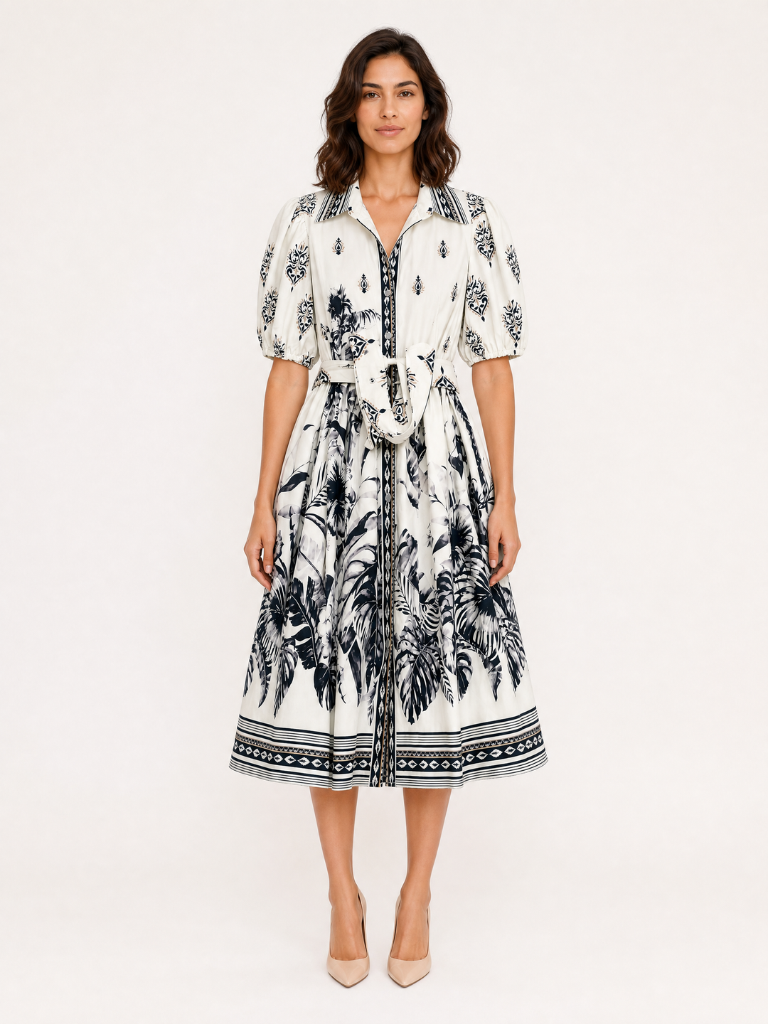 Sunny Girl black tropical print shirt dress