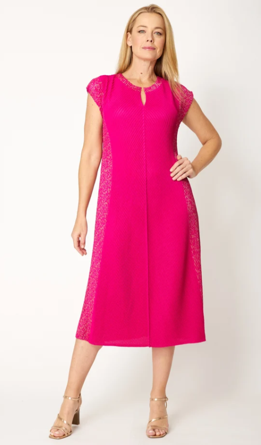 Shimmer Pleat Dress - Black And Pink