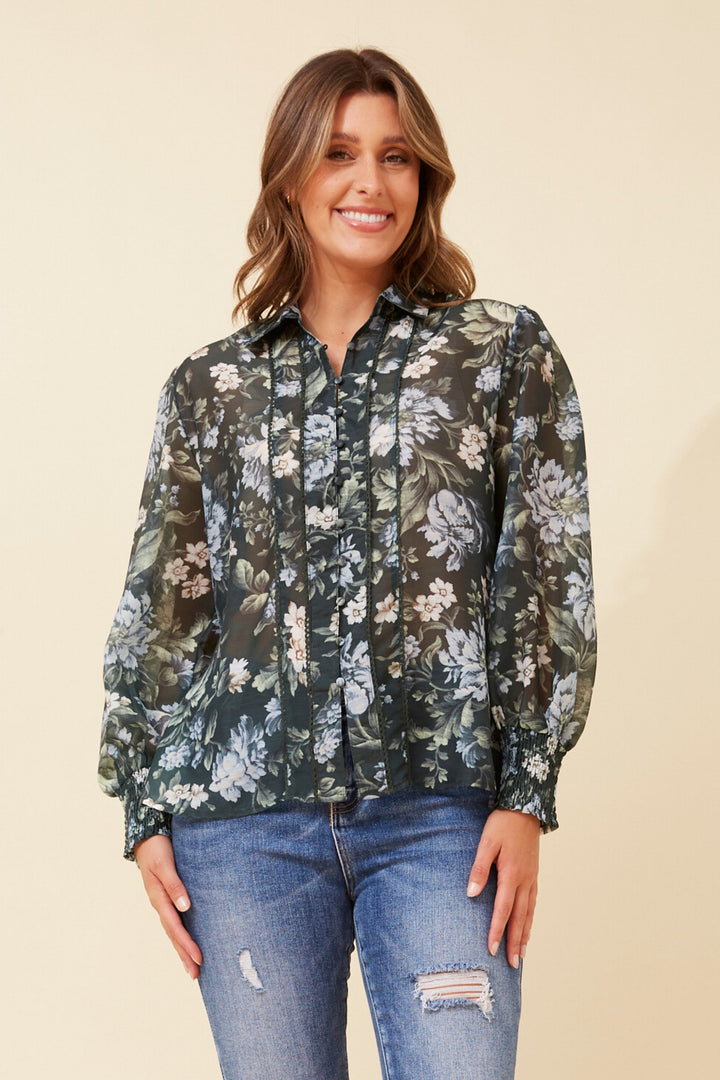 Tie-Front Sheer Floral Blouse