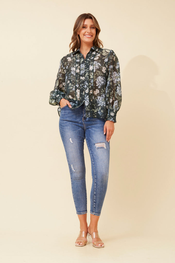 Tie-Front Sheer Floral Blouse