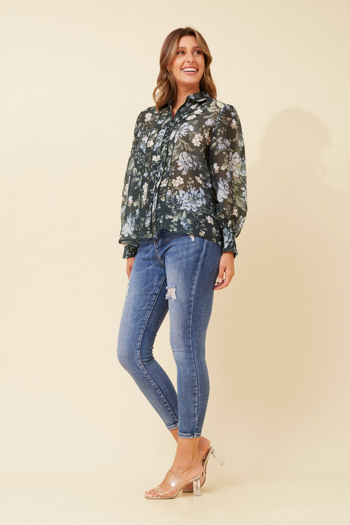 Tie-Front Sheer Floral Blouse