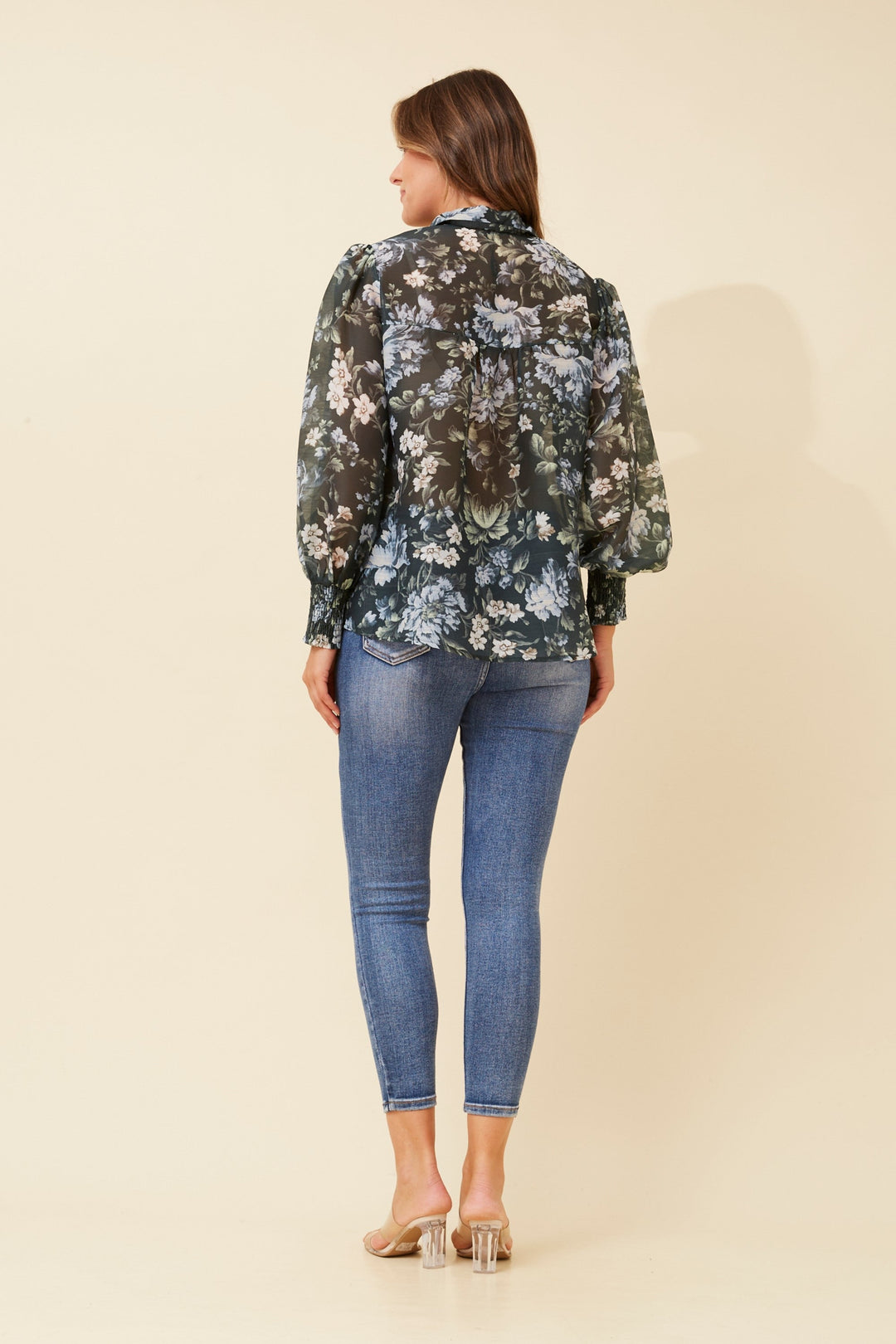 Tie-Front Sheer Floral Blouse