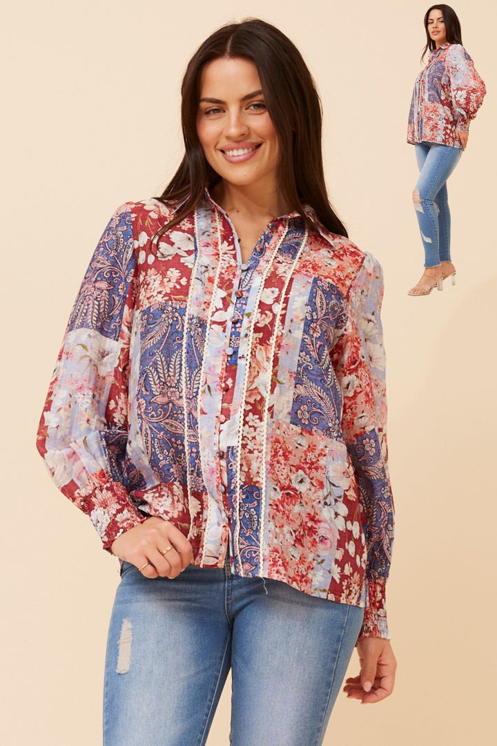Printed Top in Red Multi