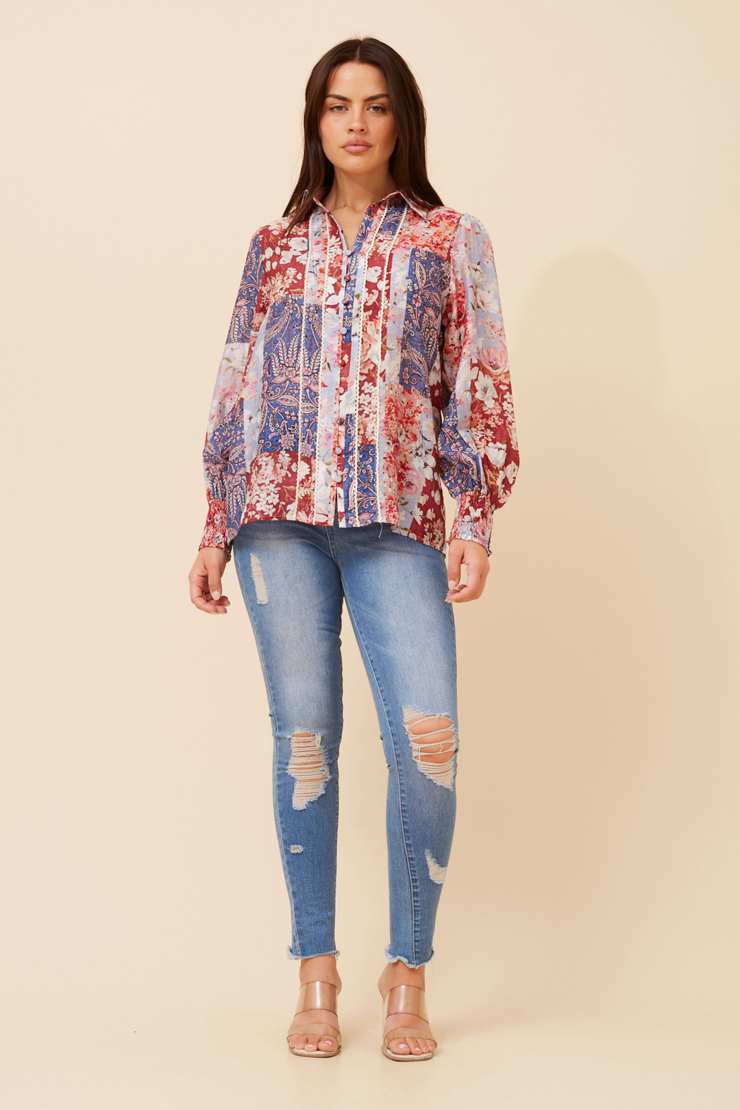Printed Top in Red Multi