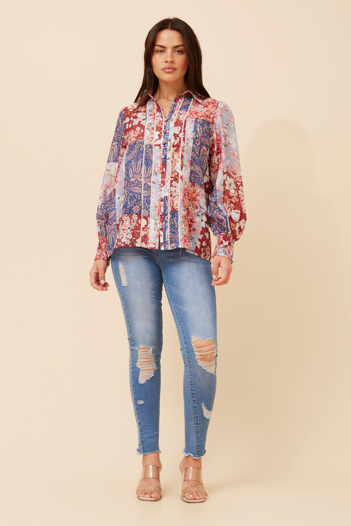 Printed Top in Red Multi