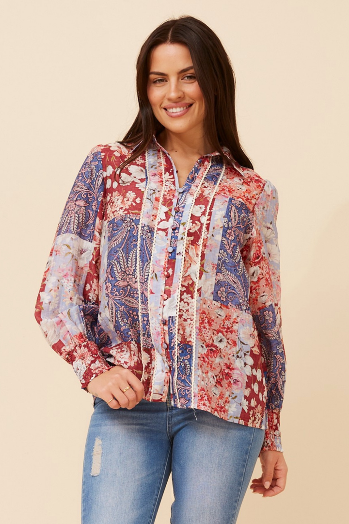Printed Top in Red Multi
