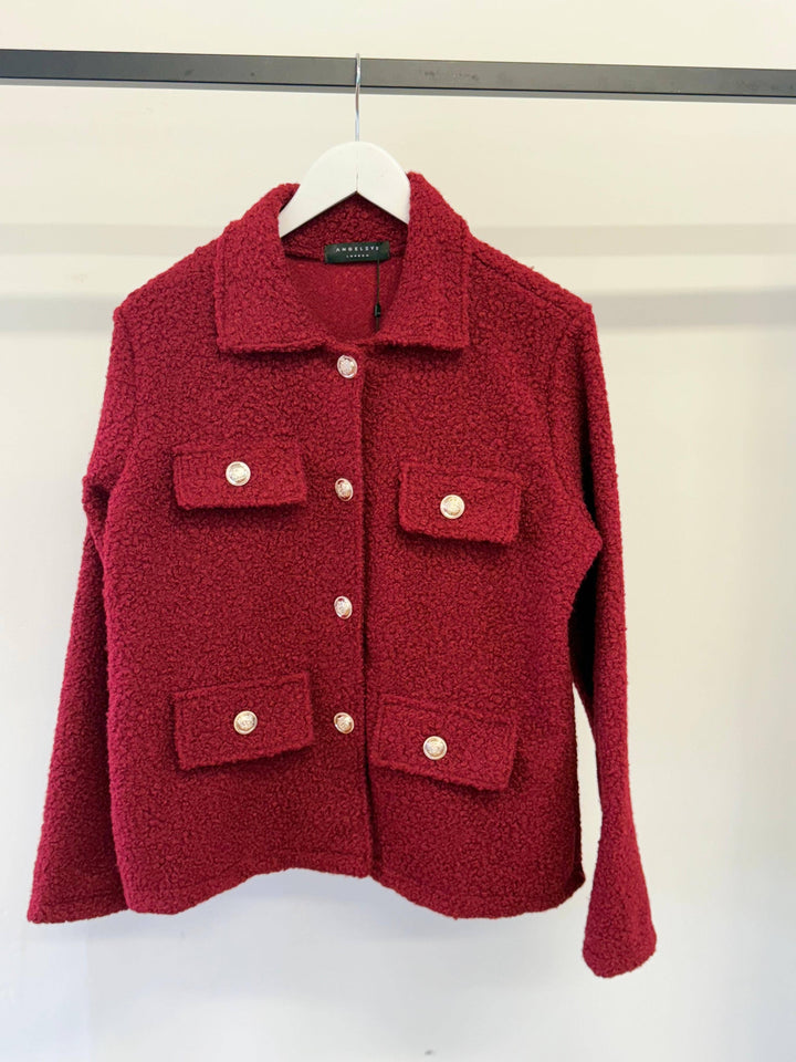 Boucle Jacket in Wine with Gold Buttons