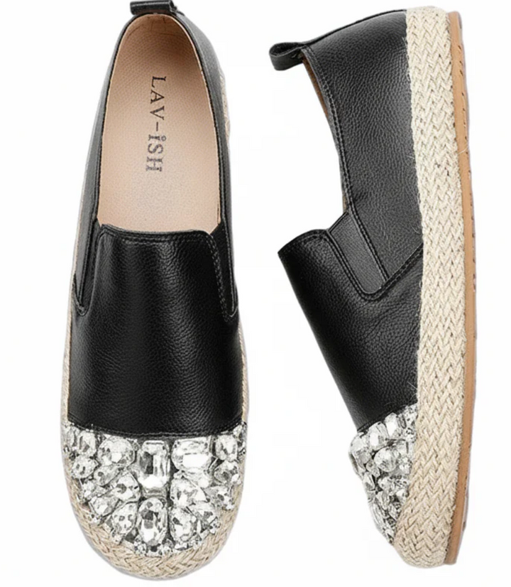 Jeweled Leather Espadrille