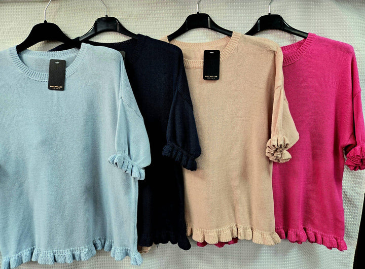 Frill Edge Cotton Fine Knit Top