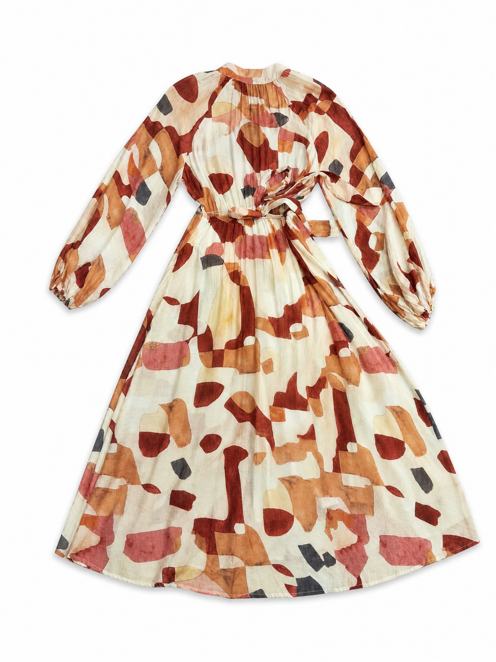 Sunny Girl rust abstract print button-front maxi dress