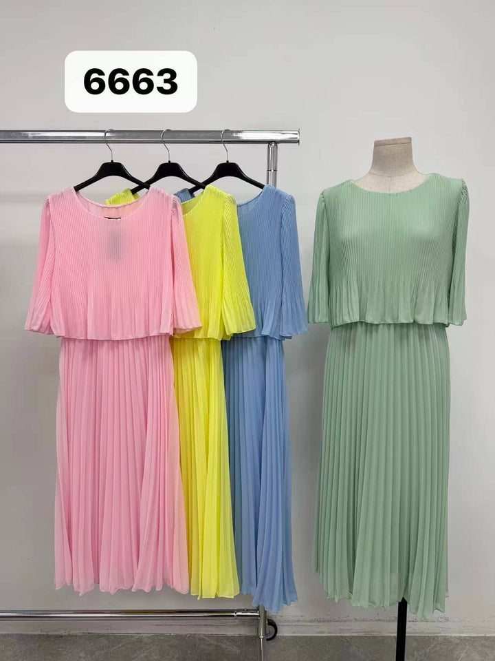 Plain Crew Cape Pleated Plisse Maxi Dress